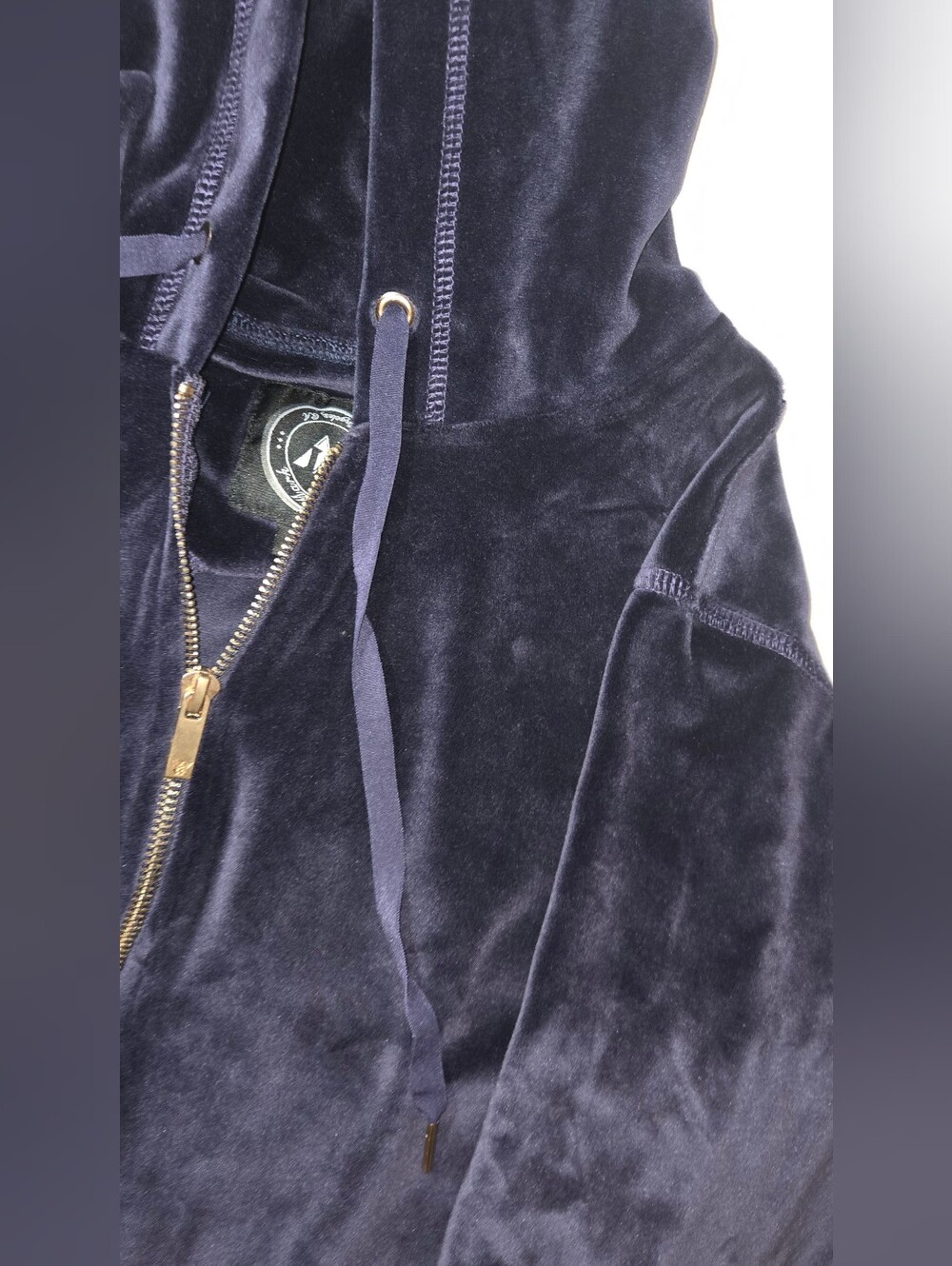 Velour Navy Hooded Zip Jacket